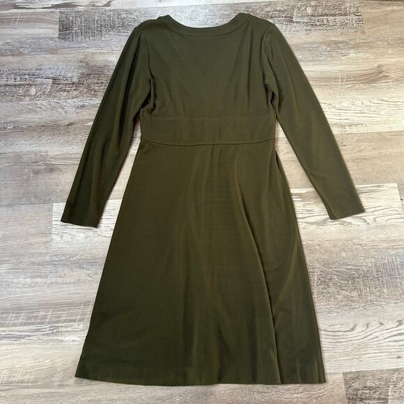 Tyler Boe Olive Green Knit Midi Dress Long Sleeve M Minimalist Stretch - Picture 3 of 6
